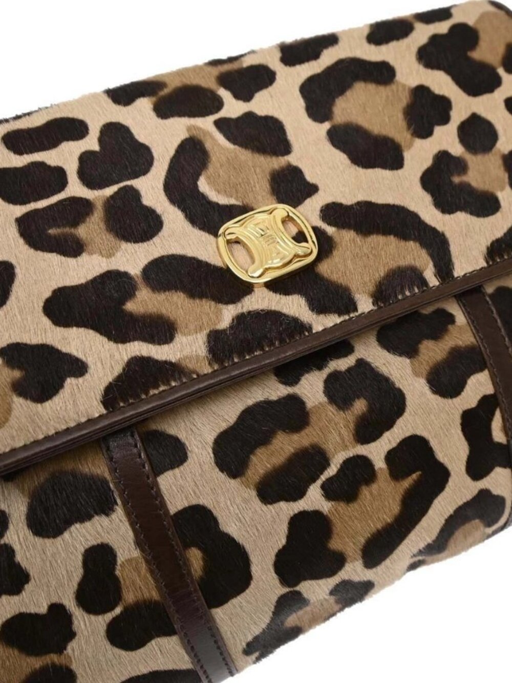Celine Brown Pony Hair Leopard Print Shoulder Bag M05 166831 - Picture 4 of 15